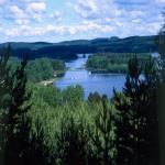 Paesaggio: panorama lago sinuoso tra boschi