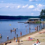 Paesaggio, spiaggia, persone, lago, bosco